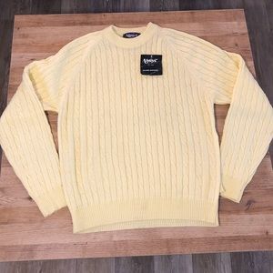 Vintage Men's Cable Knit Crewneck Sweater - Pale Yellow